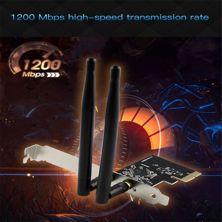 EDUP EP-9607 1200Mbps การ์ดเครือข่ายอะแดปเตอร์ไร้สาย PCI-E Express แบบดูอัลแบนด์พร้อมเสาอากาศ 2 x 6dBi, EP-9607 1200Mbps