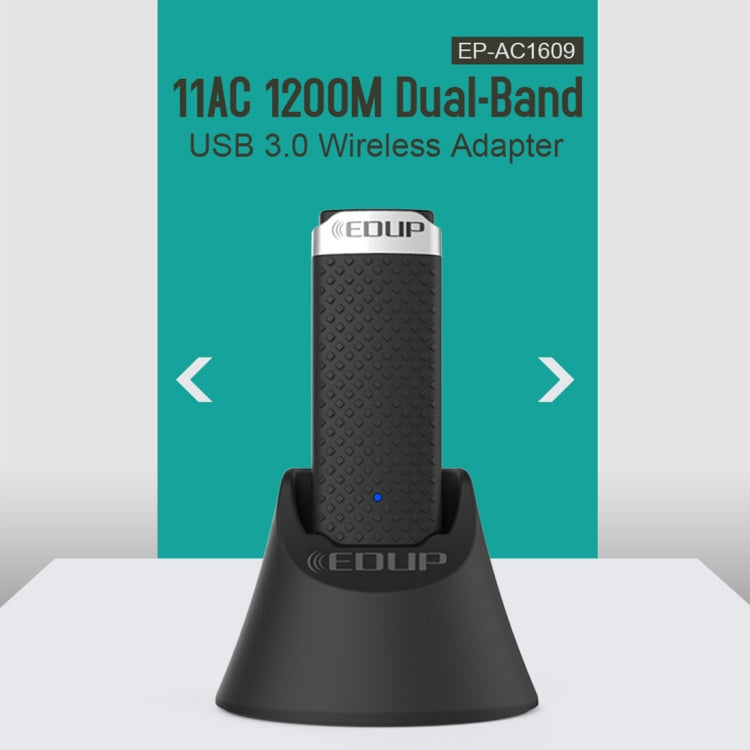 EDUP EP-AC1609 1200Mbps ความเร็วสูง USB 3.0 WiFi อะแดปเตอร์ตัวรับสัญญาณ Ethernet Adapter พร้อม 1m ขยายสายเคเบิลและฐาน, EP-AC1609 1200Mbps