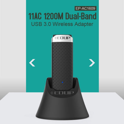 EDUP EP-AC1609 1200Mbps ความเร็วสูง USB 3.0 WiFi อะแดปเตอร์ตัวรับสัญญาณ Ethernet Adapter พร้อม 1m ขยายสายเคเบิลและฐาน, EP-AC1609 1200Mbps