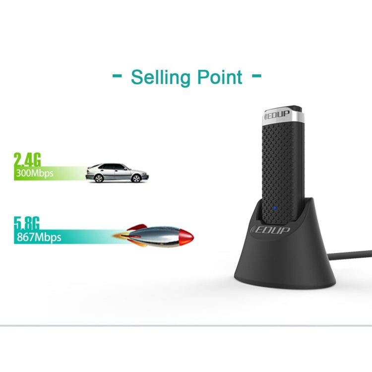 EDUP EP-AC1609 1200Mbps ความเร็วสูง USB 3.0 WiFi อะแดปเตอร์ตัวรับสัญญาณ Ethernet Adapter พร้อม 1m ขยายสายเคเบิลและฐาน, EP-AC1609 1200Mbps