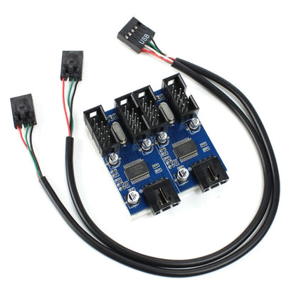 9 Pin USB Header ชาย 1 ถึง 4 หญิงสายเคเบิลต่อขยายการ์ด