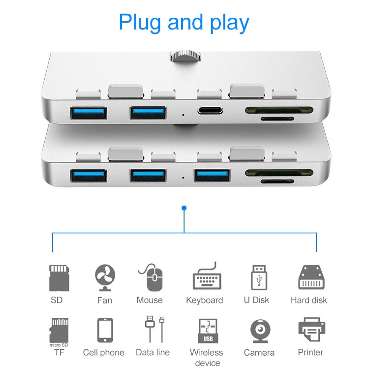 Rocketek สำหรับ iMac USB3.0 x 3 + SD / TF แท่นขยาย HUB มัลติฟังก์ชั่น, USB3.0 x 3 + SD / TF
