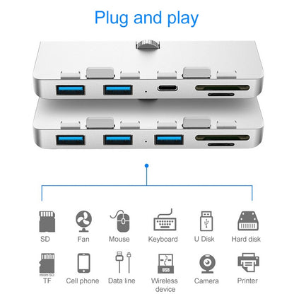 Rocketek สำหรับ iMac USB3.0 x 3 + SD / TF แท่นขยาย HUB มัลติฟังก์ชั่น, USB3.0 x 3 + SD / TF