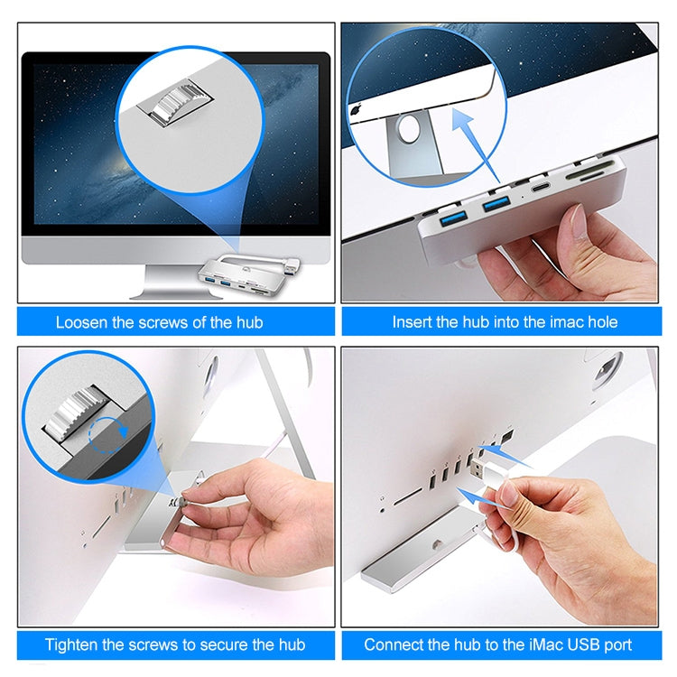 Rocketek สำหรับ iMac USB3.0 x 3 + SD / TF แท่นขยาย HUB มัลติฟังก์ชั่น, USB3.0 x 3 + SD / TF