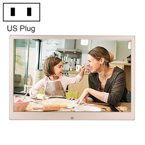 HSD1303 กรอบรูปดิจิตอลจอแสดงผลความละเอียดสูง LED 1280x800 ขนาด 13.3 นิ้วพร้อมตัวยึดและรีโมทคอนโทรล รองรับการ์ด SD / MMC / MS / พอร์ต USB ปลั๊ก UK (สีทอง), HSD1303 13.3 inch