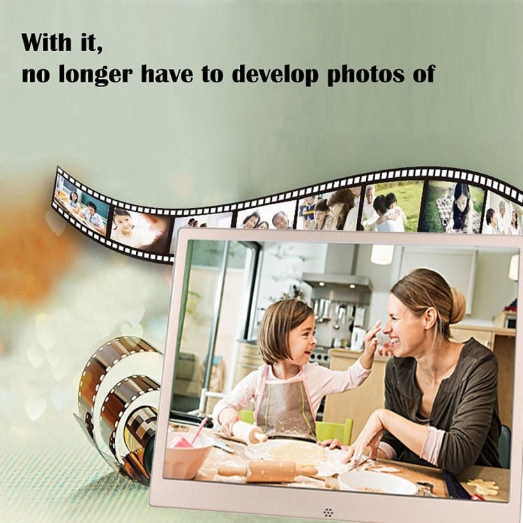 HSD1303 กรอบรูปดิจิตอลจอแสดงผลความละเอียดสูง LED 1280x800 ขนาด 13.3 นิ้วพร้อมตัวยึดและรีโมทคอนโทรล รองรับการ์ด SD / MMC / MS / พอร์ต USB ปลั๊ก UK (สีทอง), HSD1303 13.3 inch
