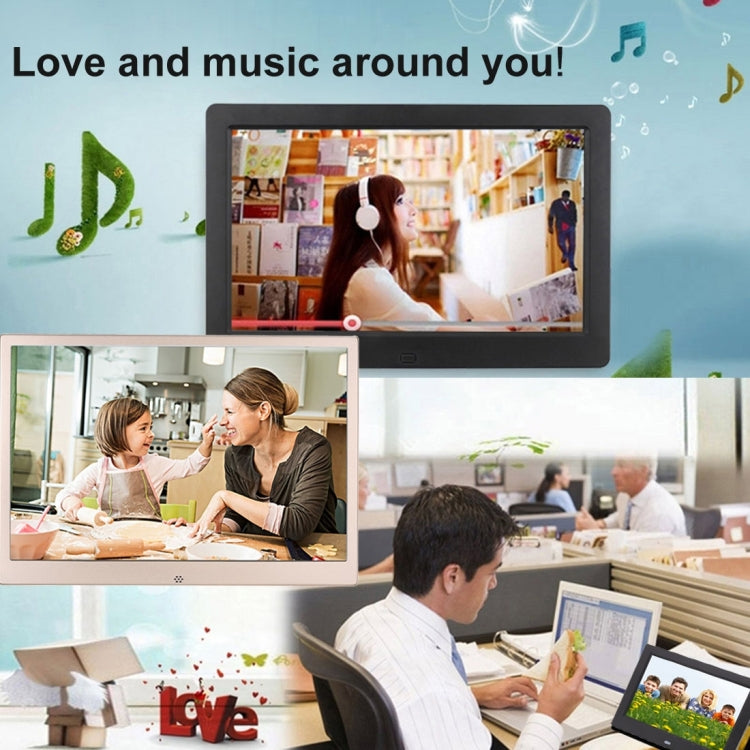 HSD1303 กรอบรูปดิจิตอลจอแสดงผลความละเอียดสูง LED 1280x800 ขนาด 13.3 นิ้วพร้อมตัวยึดและรีโมทคอนโทรล รองรับการ์ด SD / MMC / MS / พอร์ต USB ปลั๊ก UK (สีทอง), HSD1303 13.3 inch