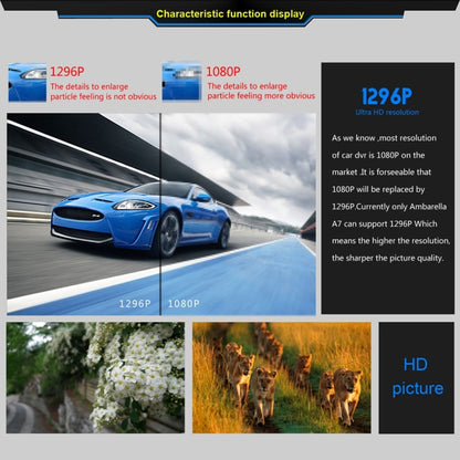 GS90C กล้อง DVR ในรถยนต์ หน้าจอ LCD 2.7 นิ้ว HD 2304 x 1296P มุมมองมุมกว้าง 170 องศา รองรับการตรวจจับการเคลื่อนไหว / การ์ด TF / G-Sensor / HDMI, GS90C