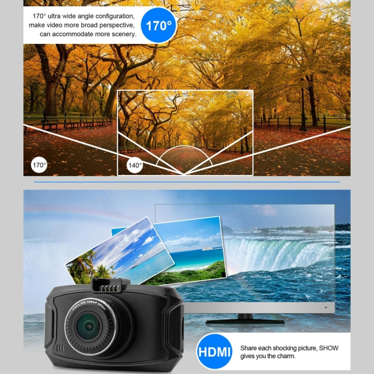 GS90C กล้อง DVR ในรถยนต์ หน้าจอ LCD 2.7 นิ้ว HD 2304 x 1296P มุมมองมุมกว้าง 170 องศา รองรับการตรวจจับการเคลื่อนไหว / การ์ด TF / G-Sensor / HDMI, GS90C