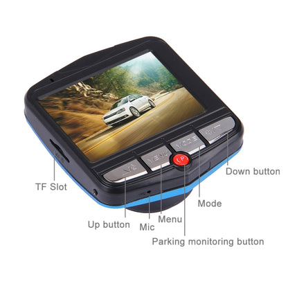 VGA 480P กล้องวิดีโอในรถยนต์ DVR เครื่องบันทึกการขับขี่กล้องวิดีโอดิจิตอลเครื่องบันทึกเสียงพร้อมหน้าจอแสดงผล LCD ขนาด 2.4 นิ้วรองรับการ์ด Micro TF ขนาด 32GB และฟังก์ชั่นอินฟราเรด Night Vision (สีดำ + น้ำเงิน), 2.4 inch LCD