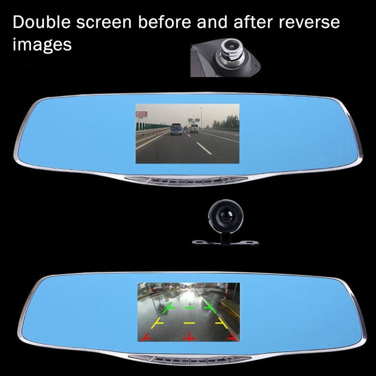 G835 HD 1080P 4.3 นิ้วหน้าจอแสดงผลกระจกมองหลังยานพาหนะ DVR, Generalplus 2248, กล้อง 2 ตัว 170 องศาการดูมุมกว้างรองรับการบันทึก HDR / ฟังก์ชั่นตรวจจับการเคลื่อนไหว, G835