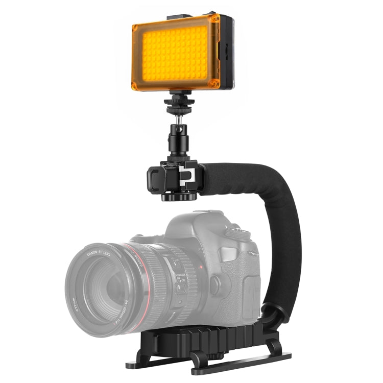 PULUZ U / C รูปร่างแบบพกพามือถือ DV ยึด S Tabilizer + LED ชุดไฟสตูดิโอพร้อมรองเท้าเย็นหัวขาตั้งกล้องสำหรับกล้อง SLR ทั้งหมดและกล้อง DV ในบ้าน, Bracket Kits + LED