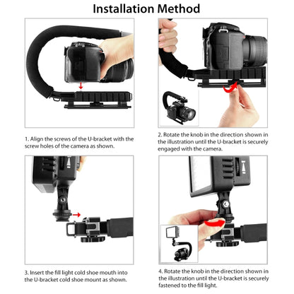 PULUZ U / C รูปร่างแบบพกพามือถือ DV ยึด S Tabilizer + LED ชุดไฟสตูดิโอพร้อมรองเท้าเย็นหัวขาตั้งกล้องสำหรับกล้อง SLR ทั้งหมดและกล้อง DV ในบ้าน, Bracket Kits + LED