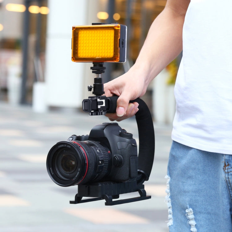 PULUZ U / C รูปร่างแบบพกพามือถือ DV ยึด S Tabilizer + LED ชุดไฟสตูดิโอพร้อมรองเท้าเย็นหัวขาตั้งกล้องสำหรับกล้อง SLR ทั้งหมดและกล้อง DV ในบ้าน, Bracket Kits + LED