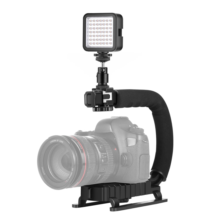 PULUZ U / C รูปร่างแบบพกพามือถือ DV ยึด S Tabilizer + LED เติมแสงชุดที่มีรองเท้าเย็นหัวขาตั้งกล้องสำหรับกล้อง SLR ทั้งหมดและกล้อง DV ในบ้าน, C-Shaped Bracket + Fill Light