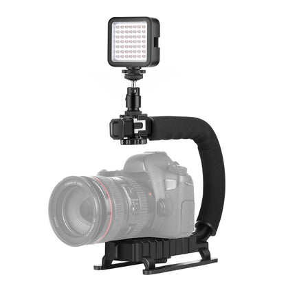 PULUZ U / C รูปร่างแบบพกพามือถือ DV ยึด S Tabilizer + LED เติมแสงชุดที่มีรองเท้าเย็นหัวขาตั้งกล้องสำหรับกล้อง SLR ทั้งหมดและกล้อง DV ในบ้าน, C-Shaped Bracket + Fill Light