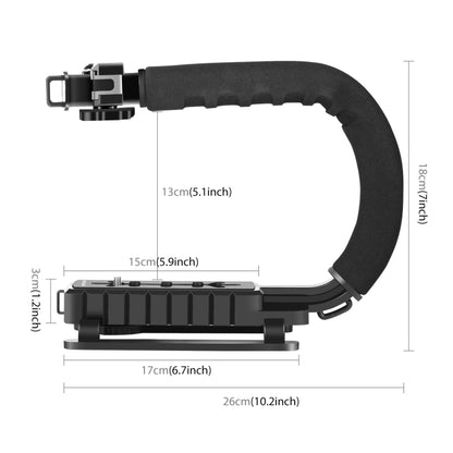 PULUZ U / C รูปร่างแบบพกพามือถือ DV ยึด S Tabilizer + LED เติมแสงชุดที่มีรองเท้าเย็นหัวขาตั้งกล้องสำหรับกล้อง SLR ทั้งหมดและกล้อง DV ในบ้าน, C-Shaped Bracket + Fill Light