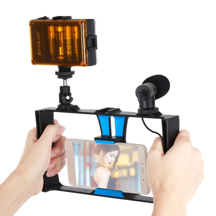 PULUZ 3 in 1 Vlogging ถ่ายทอดสด LED เซลฟี่ไลท์สมาร์ทโฟนชุดอุปกรณ์วิดีโอพร้อมไมโครโฟน + ขาตั้งกล้องแบบ Cold Shoe สำหรับ iPhone, Galaxy, Huawei, Xiaomi, HTC, LG, Google และสมาร์ทโฟนอื่น ๆ, 3-in-1, 3-in-1(Red), 3-in-1(US)