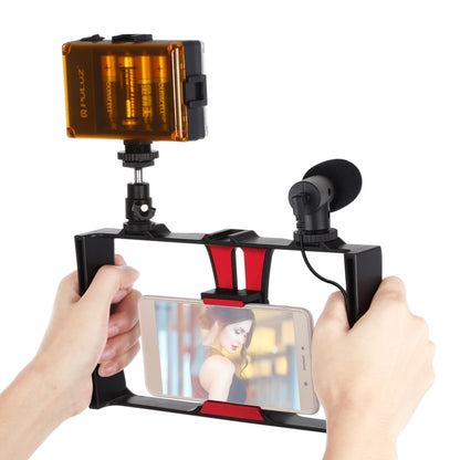 PULUZ 3 in 1 Vlogging ถ่ายทอดสด LED เซลฟี่ไลท์สมาร์ทโฟนชุดอุปกรณ์วิดีโอพร้อมไมโครโฟน + ขาตั้งกล้องแบบ Cold Shoe สำหรับ iPhone, Galaxy, Huawei, Xiaomi, HTC, LG, Google และสมาร์ทโฟนอื่น ๆ, 3-in-1, 3-in-1(Red), 3-in-1(US)
