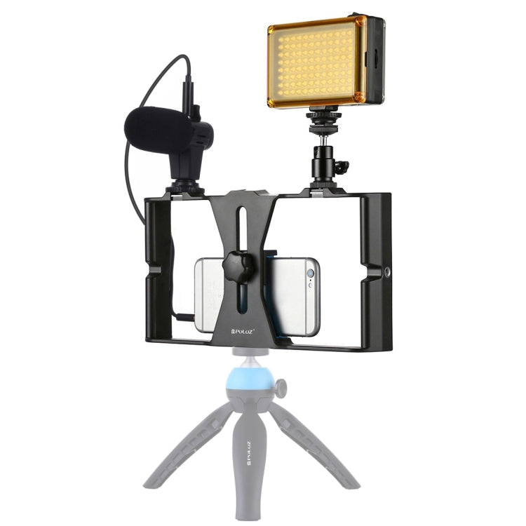 PULUZ 3 in 1 Vlogging ถ่ายทอดสด LED เซลฟี่ไลท์สมาร์ทโฟนชุดอุปกรณ์วิดีโอพร้อมไมโครโฟน + ขาตั้งกล้องแบบ Cold Shoe สำหรับ iPhone, Galaxy, Huawei, Xiaomi, HTC, LG, Google และสมาร์ทโฟนอื่น ๆ, 3-in-1, 3-in-1(Red), 3-in-1(US)