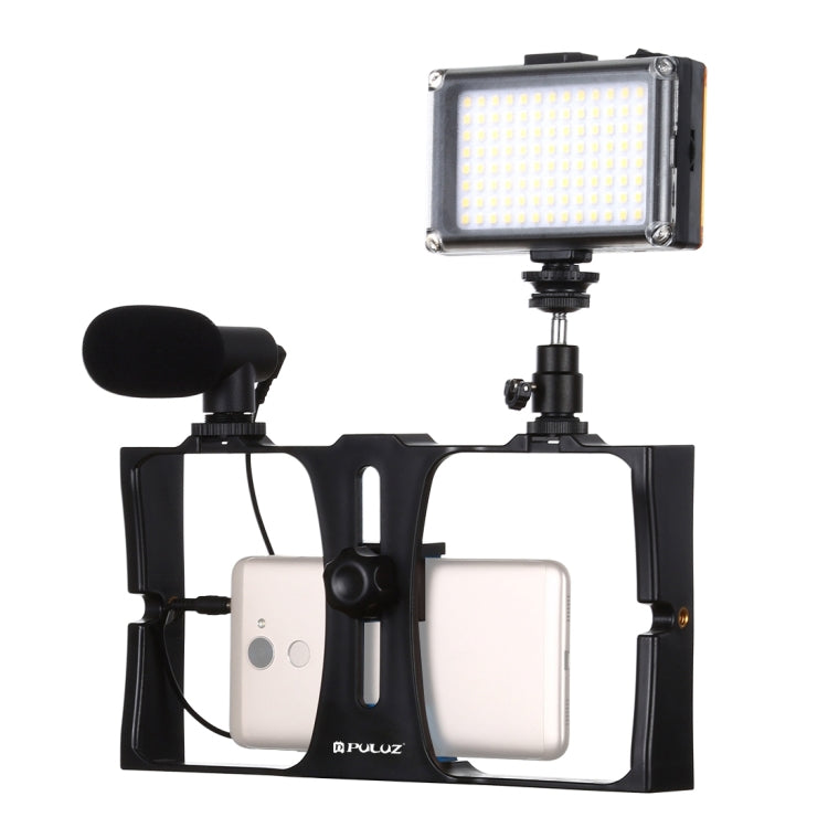 PULUZ 3 in 1 Vlogging ถ่ายทอดสด LED เซลฟี่ไลท์สมาร์ทโฟนชุดอุปกรณ์วิดีโอพร้อมไมโครโฟน + ขาตั้งกล้องแบบ Cold Shoe สำหรับ iPhone, Galaxy, Huawei, Xiaomi, HTC, LG, Google และสมาร์ทโฟนอื่น ๆ, 3-in-1, 3-in-1(Red), 3-in-1(US)