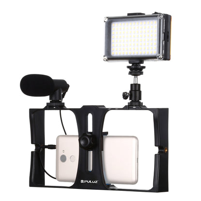 PULUZ 3 in 1 Vlogging ถ่ายทอดสด LED เซลฟี่ไลท์สมาร์ทโฟนชุดอุปกรณ์วิดีโอพร้อมไมโครโฟน + ขาตั้งกล้องแบบ Cold Shoe สำหรับ iPhone, Galaxy, Huawei, Xiaomi, HTC, LG, Google และสมาร์ทโฟนอื่น ๆ, 3-in-1, 3-in-1(Red), 3-in-1(US)