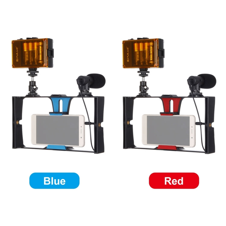 PULUZ 3 in 1 Vlogging ถ่ายทอดสด LED เซลฟี่ไลท์สมาร์ทโฟนชุดอุปกรณ์วิดีโอพร้อมไมโครโฟน + ขาตั้งกล้องแบบ Cold Shoe สำหรับ iPhone, Galaxy, Huawei, Xiaomi, HTC, LG, Google และสมาร์ทโฟนอื่น ๆ, 3-in-1, 3-in-1(Red), 3-in-1(US)