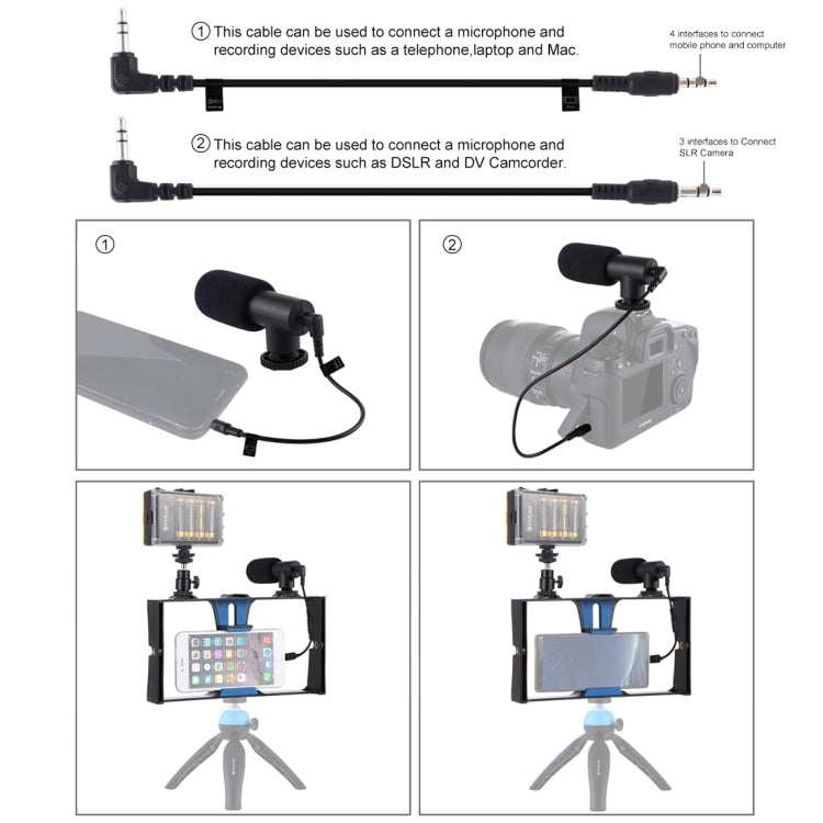 PULUZ 3 in 1 Vlogging ถ่ายทอดสด LED เซลฟี่ไลท์สมาร์ทโฟนชุดอุปกรณ์วิดีโอพร้อมไมโครโฟน + ขาตั้งกล้องแบบ Cold Shoe สำหรับ iPhone, Galaxy, Huawei, Xiaomi, HTC, LG, Google และสมาร์ทโฟนอื่น ๆ, 3-in-1, 3-in-1(Red), 3-in-1(US)