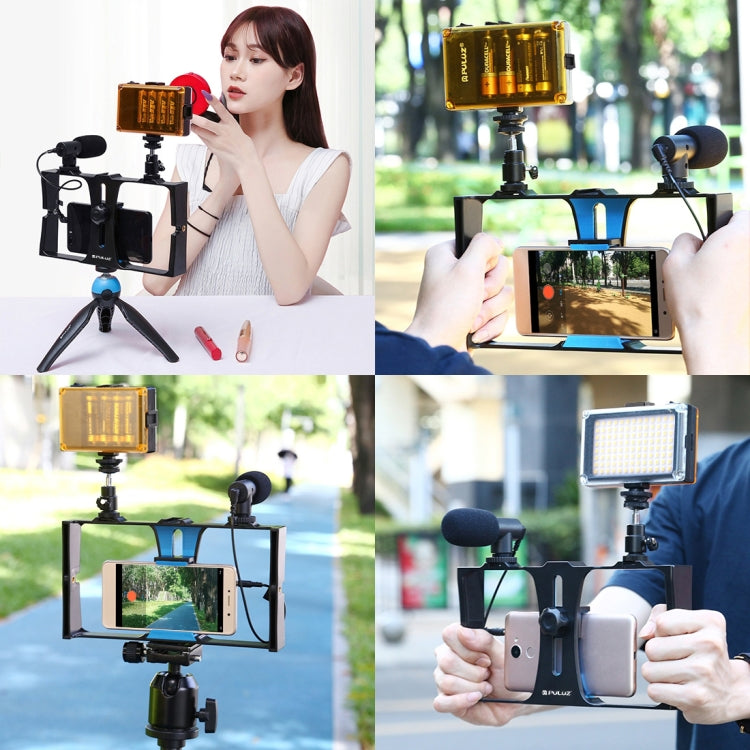 PULUZ 3 in 1 Vlogging ถ่ายทอดสด LED เซลฟี่ไลท์สมาร์ทโฟนชุดอุปกรณ์วิดีโอพร้อมไมโครโฟน + ขาตั้งกล้องแบบ Cold Shoe สำหรับ iPhone, Galaxy, Huawei, Xiaomi, HTC, LG, Google และสมาร์ทโฟนอื่น ๆ, 3-in-1, 3-in-1(Red), 3-in-1(US)