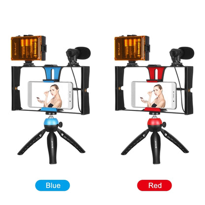 PULUZ 4 in 1 Vlogging ถ่ายทอดสด LED เซลฟี่ไลท์สมาร์ทโฟนชุดวิดีโอ Rig พร้อมไมโครโฟน + ขาตั้งกล้องสามขา + ขาตั้งกล้องรองเท้าเย็นสำหรับ iPhone, Galaxy, Huawei, Xiaomi, HTC, LG, Google และสมาร์ทโฟนอื่น ๆ, 4-in-1(Blue), 4 in 1, 4-in-1(US)
