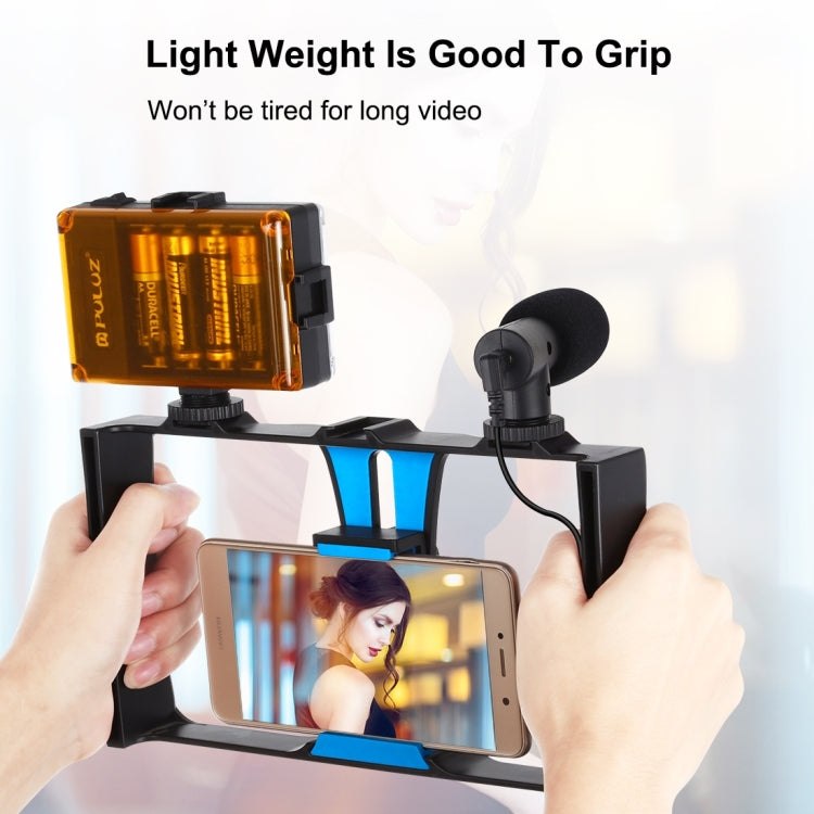 PULUZ 4 in 1 Vlogging ถ่ายทอดสด LED เซลฟี่ไลท์สมาร์ทโฟนชุดวิดีโอ Rig พร้อมไมโครโฟน + ขาตั้งกล้องสามขา + ขาตั้งกล้องรองเท้าเย็นสำหรับ iPhone, Galaxy, Huawei, Xiaomi, HTC, LG, Google และสมาร์ทโฟนอื่น ๆ, 4-in-1(Blue), 4 in 1, 4-in-1(US)