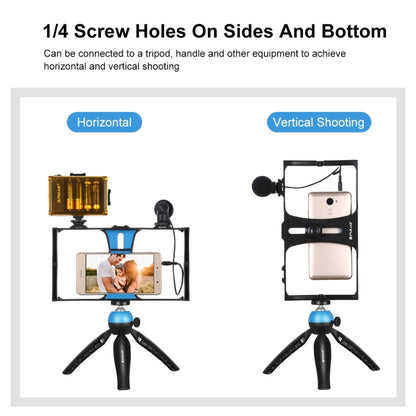 PULUZ 4 in 1 Vlogging ถ่ายทอดสด LED เซลฟี่ไลท์สมาร์ทโฟนชุดวิดีโอ Rig พร้อมไมโครโฟน + ขาตั้งกล้องสามขา + ขาตั้งกล้องรองเท้าเย็นสำหรับ iPhone, Galaxy, Huawei, Xiaomi, HTC, LG, Google และสมาร์ทโฟนอื่น ๆ, 4-in-1(Blue), 4 in 1, 4-in-1(US)