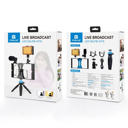 PULUZ 4 in 1 Vlogging ถ่ายทอดสด LED เซลฟี่ไลท์สมาร์ทโฟนชุดวิดีโอ Rig พร้อมไมโครโฟน + ขาตั้งกล้องสามขา + ขาตั้งกล้องรองเท้าเย็นสำหรับ iPhone, Galaxy, Huawei, Xiaomi, HTC, LG, Google และสมาร์ทโฟนอื่น ๆ, 4-in-1(Blue), 4 in 1, 4-in-1(US)