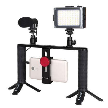 PULUZ 4 in 1 Vlogging ถ่ายทอดสด LED เซลฟีแสงสมาร์ทโฟนวิดีโอ Rig จับโคลงอลูมิเนียมยึดชุดพร้อมไมโครโฟน + เมาขาตั้งกล้อง + รองเท้าเย็นหัวขาตั้งกล้อง, Aluminum Bracket Kits