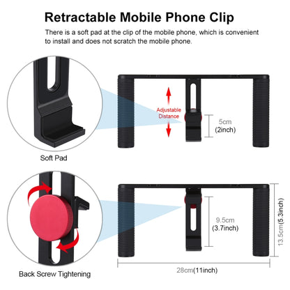 PULUZ 4 in 1 Vlogging ถ่ายทอดสด LED เซลฟีแสงสมาร์ทโฟนวิดีโอ Rig จับโคลงอลูมิเนียมยึดชุดพร้อมไมโครโฟน + เมาขาตั้งกล้อง + รองเท้าเย็นหัวขาตั้งกล้อง, Aluminum Bracket Kits