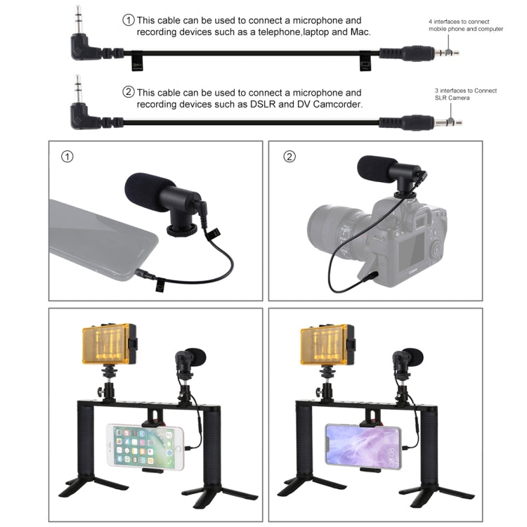 PULUZ 4 in 1 Vlogging ถ่ายทอดสด LED เซลฟีแสงสมาร์ทโฟนวิดีโอ Rig จับโคลงอลูมิเนียมยึดชุดพร้อมไมโครโฟน + เมาขาตั้งกล้อง + รองเท้าเย็นหัวขาตั้งกล้อง, Aluminum Bracket Kits