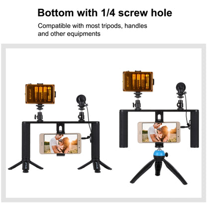 PULUZ 4 in 1 Vlogging ถ่ายทอดสด LED เซลฟีแสงสมาร์ทโฟนวิดีโอ Rig จับโคลงอลูมิเนียมยึดชุดพร้อมไมโครโฟน + เมาขาตั้งกล้อง + รองเท้าเย็นหัวขาตั้งกล้อง, Aluminum Bracket Kits