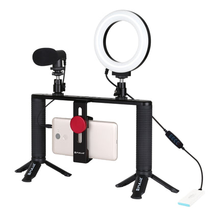 PULUZ 4 in 1 Vlogging ถ่ายทอดสด 4.7 นิ้ว 12 ซม. แหวน LED เซลฟีแสงสมาร์ทโฟนวิดีโอ Rig จับโคลงอลูมิเนียมยึดชุดพร้อมไมโครโฟน เมาขาตั้งกล้อง รองเท้าเย็นหัวขาตั้งกล้อง, Ring LED Aluminum Bracket Kits
