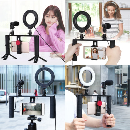 PULUZ 4 in 1 Vlogging ถ่ายทอดสด 4.7 นิ้ว 12 ซม. แหวน LED เซลฟีแสงสมาร์ทโฟนวิดีโอ Rig จับโคลงอลูมิเนียมยึดชุดพร้อมไมโครโฟน เมาขาตั้งกล้อง รองเท้าเย็นหัวขาตั้งกล้อง, Ring LED Aluminum Bracket Kits
