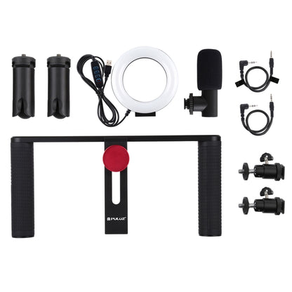 PULUZ 4 in 1 Vlogging ถ่ายทอดสด 4.7 นิ้ว 12 ซม. แหวน LED เซลฟีแสงสมาร์ทโฟนวิดีโอ Rig จับโคลงอลูมิเนียมยึดชุดพร้อมไมโครโฟน เมาขาตั้งกล้อง รองเท้าเย็นหัวขาตั้งกล้อง, Ring LED Aluminum Bracket Kits