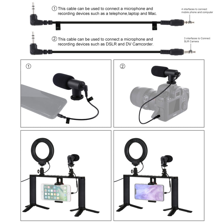 PULUZ 4 in 1 Vlogging ถ่ายทอดสด 4.7 นิ้ว 12 ซม. แหวน LED เซลฟีแสงสมาร์ทโฟนวิดีโอ Rig จับโคลงอลูมิเนียมยึดชุดพร้อมไมโครโฟน เมาขาตั้งกล้อง รองเท้าเย็นหัวขาตั้งกล้อง, Ring LED Aluminum Bracket Kits
