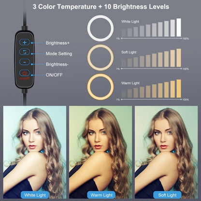 PULUZ 4.7 นิ้ว 12 ซม. USB 3 โหมดหรี่ไฟ LED แหวนวิดีโอบล็อกการถ่ายภาพไฟวิดีโอ สก์ท็อปที่วางขาตั้งกล้องที่มีรองเท้าเย็นขาตั้งกล้องหัวบอล, Tripod Stand + Ring LED