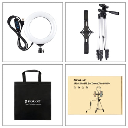PULUZ เมาขาตั้งกล้อง ถ่ายทอดสดวงเล็บโทรศัพท์คู่ 6.2 นิ้ว 16 ซม. LED แหวนวิดีโอบล็อกชุดไฟวิดีโอ, 3 in 1