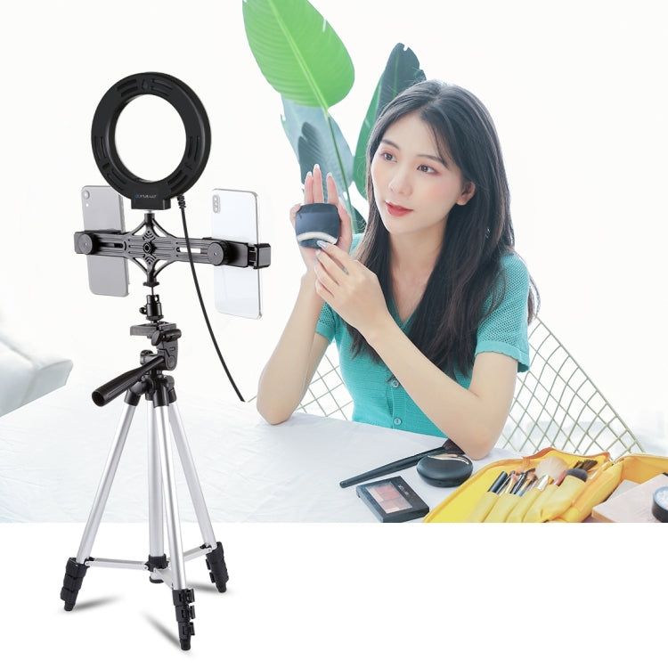 PULUZ เมาขาตั้งกล้อง ถ่ายทอดสดวงเล็บโทรศัพท์คู่ 6.2 นิ้ว 16 ซม. LED แหวนวิดีโอบล็อกชุดไฟวิดีโอ, 3 in 1