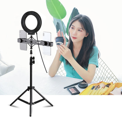 PULUZ 1.1m เมาขาตั้งกล้อง ถ่ายทอดสดวงเล็บโทรศัพท์คู่ 6.2 นิ้ว 16 ซม. LED แหวนวิดีโอบล็อกชุดไฟวิดีโอ, 3 in 1 Live Broadcast Kits