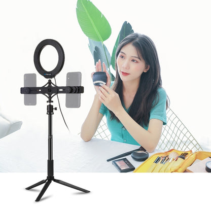 PULUZ เมาขาตั้งกล้อง + ก้านขยาย + ถ่ายทอดสดวงเล็บโทรศัพท์คู่ + 6.2 นิ้ว 16 ซม. LED แหวนวิดีโอบล็อกชุดไฟวิดีโอ, 4 in 1 Live Broadcast Kits