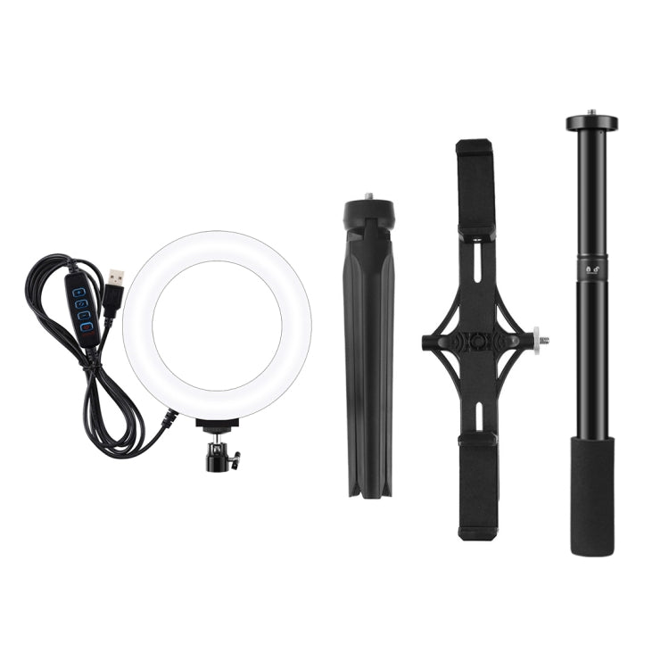 PULUZ เมาขาตั้งกล้อง + ก้านขยาย + ถ่ายทอดสดวงเล็บโทรศัพท์คู่ + 6.2 นิ้ว 16 ซม. LED แหวนวิดีโอบล็อกชุดไฟวิดีโอ, 4 in 1 Live Broadcast Kits