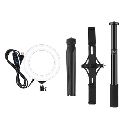 PULUZ เมาขาตั้งกล้อง + ก้านขยาย + ถ่ายทอดสดวงเล็บโทรศัพท์คู่ + 6.2 นิ้ว 16 ซม. LED แหวนวิดีโอบล็อกชุดไฟวิดีโอ, 4 in 1 Live Broadcast Kits