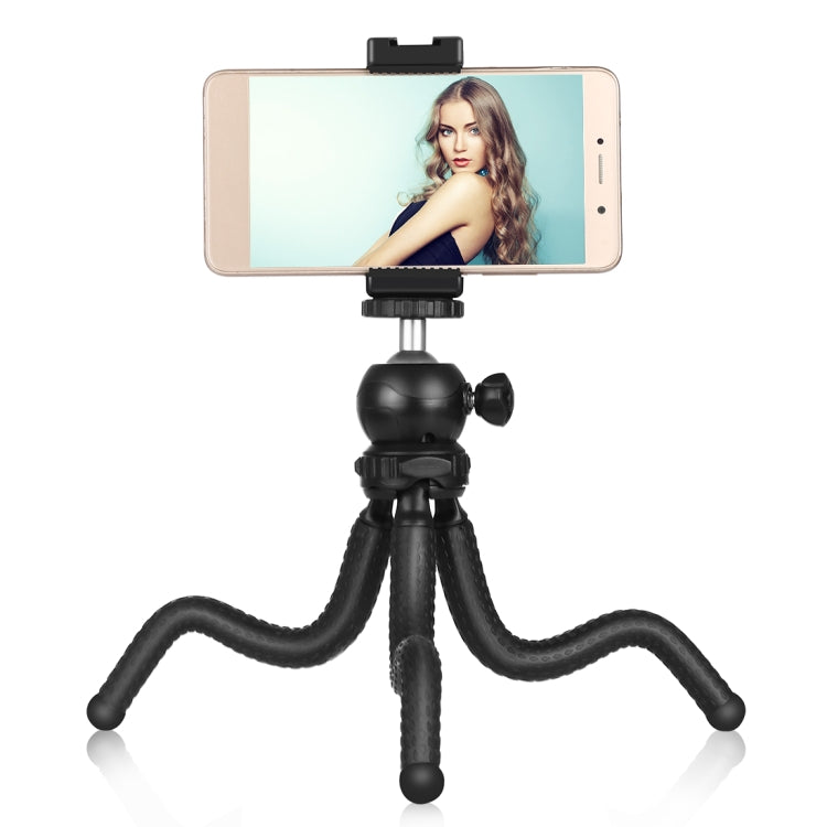 PULUZ Mini Octopus ที่วางขาตั้งกล้องแบบยืดหยุ่นพร้อมหัวบอลและที่หนีบโทรศัพท์ + อะแดปเตอร์เมาท์ขาตั้งกล้องและสกรูยาวสำหรับกล้อง SLR, GoPro, โทรศัพท์มือถือ, ขนาด: 25 ซม. x 4.5 ซม., 25cm Tripod + Phone Clamp