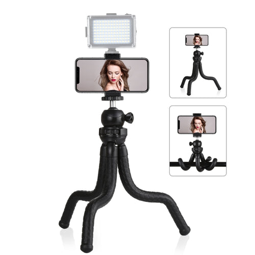 PULUZ Mini Octopus ที่ยึดขาตั้งกล้องแบบยืดหยุ่นพร้อมหัวบอลและที่หนีบโทรศัพท์ + อะแดปเตอร์เมาท์ขาตั้งกล้องและสกรูยาวสำหรับกล้อง SLR, GoPro, โทรศัพท์มือถือ, ขนาด: 30 ซม. x 5 ซม., 30cm Tripod + Phone Clamp